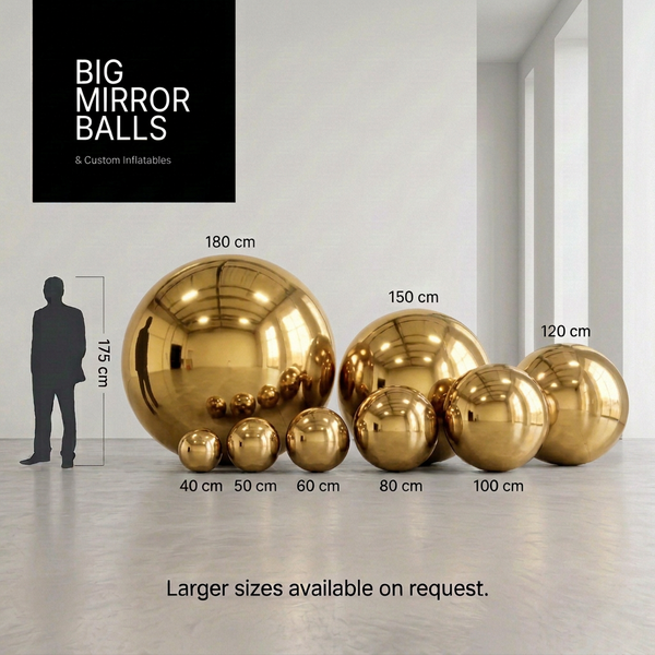 Gold - Big Mirror Ball Set – 8 Pieces (40–180 cm)