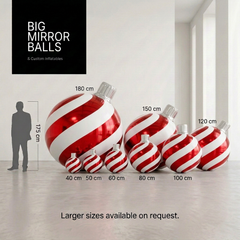 Christmas Red & White Stripes- Big Mirror Ball Set – 8 Pieces (40–180 cm)