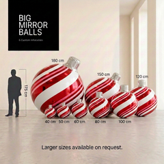 Christmas Red, Pink & White Stripes - Big Mirror Ball Set – 8 Pieces (40–180 cm)