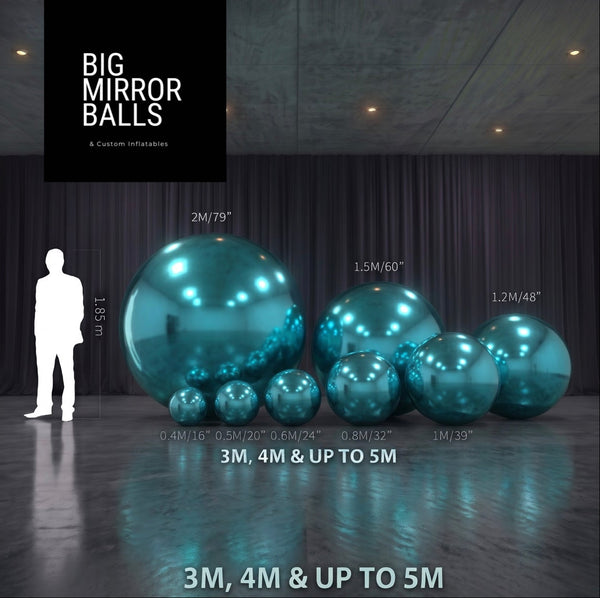 Aquamarine Blue - Big Mirror Ball Set – 8 Pieces (40–180 cm)