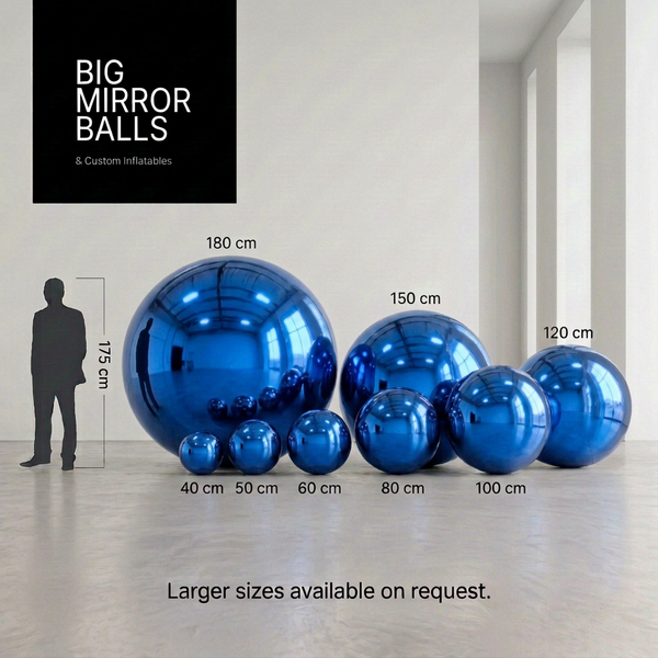 Blue - Big Mirror Ball Set – 8 Pieces (40–180 cm)