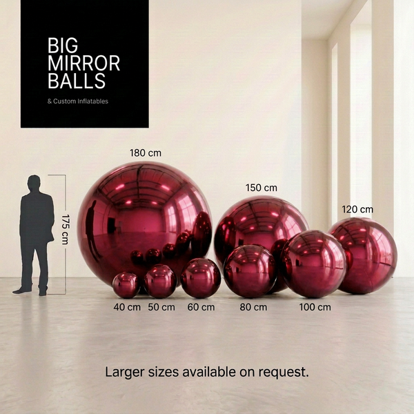 Dark Red - Big Mirror Ball Set – 8 Pieces (40–180 cm)