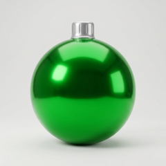 Green Christmas mirror ball with silver PVC cap, studio photo