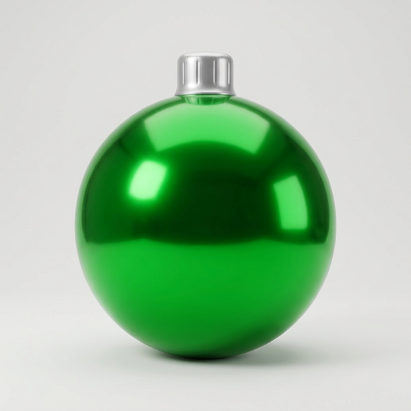 Green Christmas mirror ball with silver PVC cap, studio photo