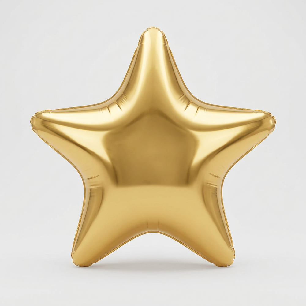 Gold inflatable mirror star in PVC, studio photo
