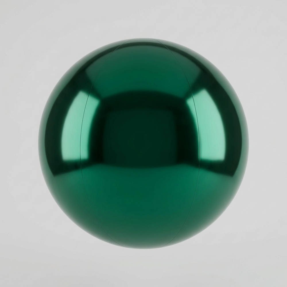 Green inflatable mirror ball in PVC, studio photo