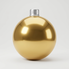 Gold Christmas mirror ball with silver PVC cap, studio photo