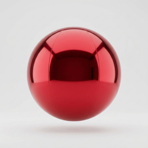 Red inflatable mirror ball in PVC, studio photo