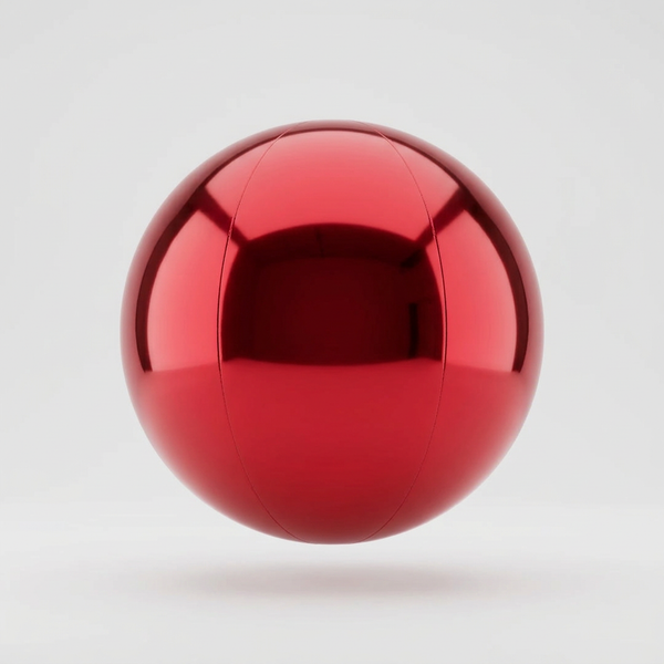 Red inflatable mirror ball in PVC, studio photo
