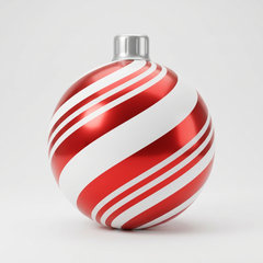 Christmas mirror ball with red and white candy stripes and silver PVC cap